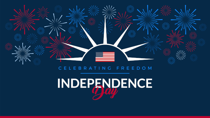 Happy 4th of July fireworks - Independence Day USA blue background with the United States flag and 4th of July typography - vector illustration